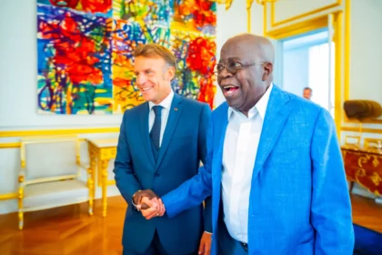 Tinubu In A Warm Exchange With Macron At The Elysee Palace In Paris. 2 420x280